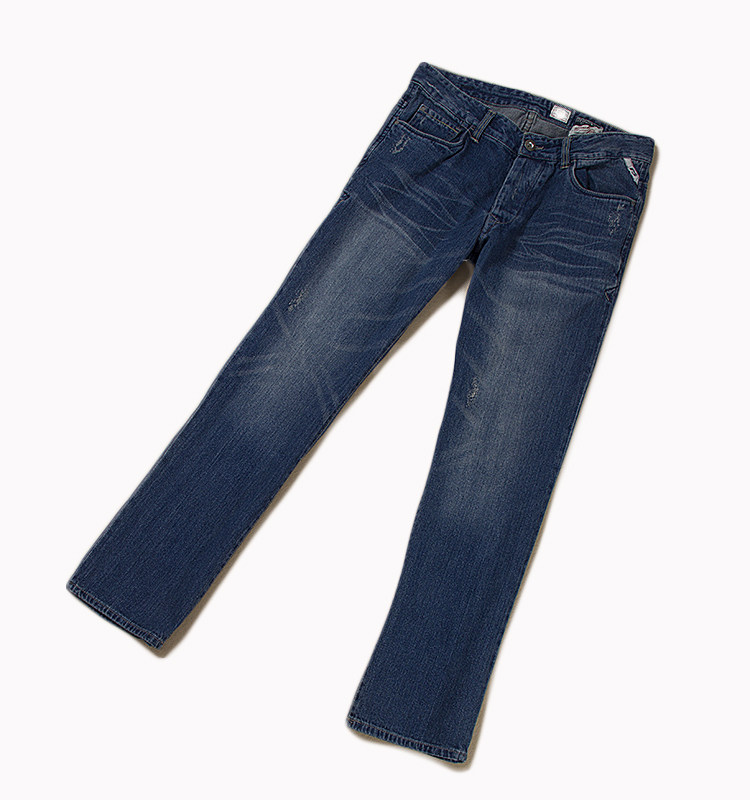 男士牛仔裤小直筒长裤猫须磨破工艺