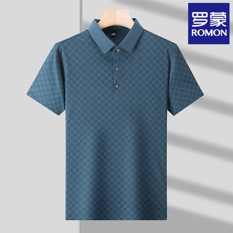 罗蒙2025夏季新款锦氨无痕POLO衫中青年商务短袖高档商务凉感短衫