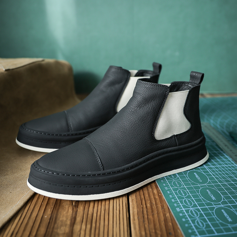 日系切尔西靴橡胶底猪皮鞋垫