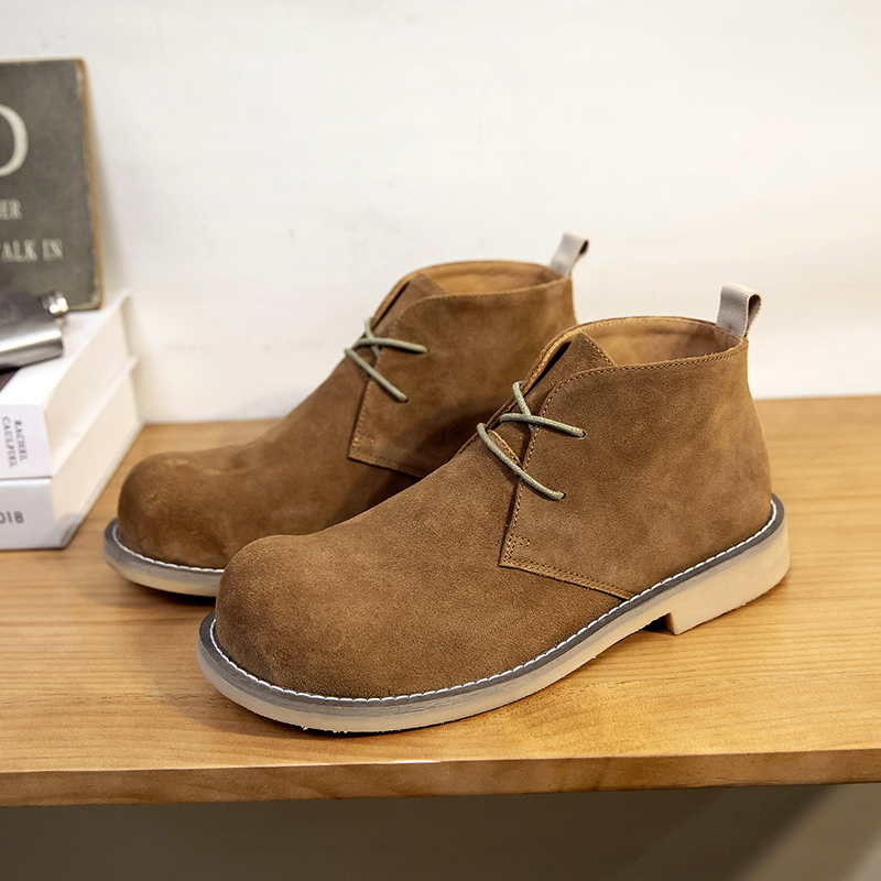 鞋子男2024秋冬新品米奇圆头马丁靴男真皮翘头德比鞋休闲潮流短靴
