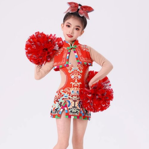女童啦啦操服艺术体操服民族风演出服儿童艺考舞台表演花式技巧服