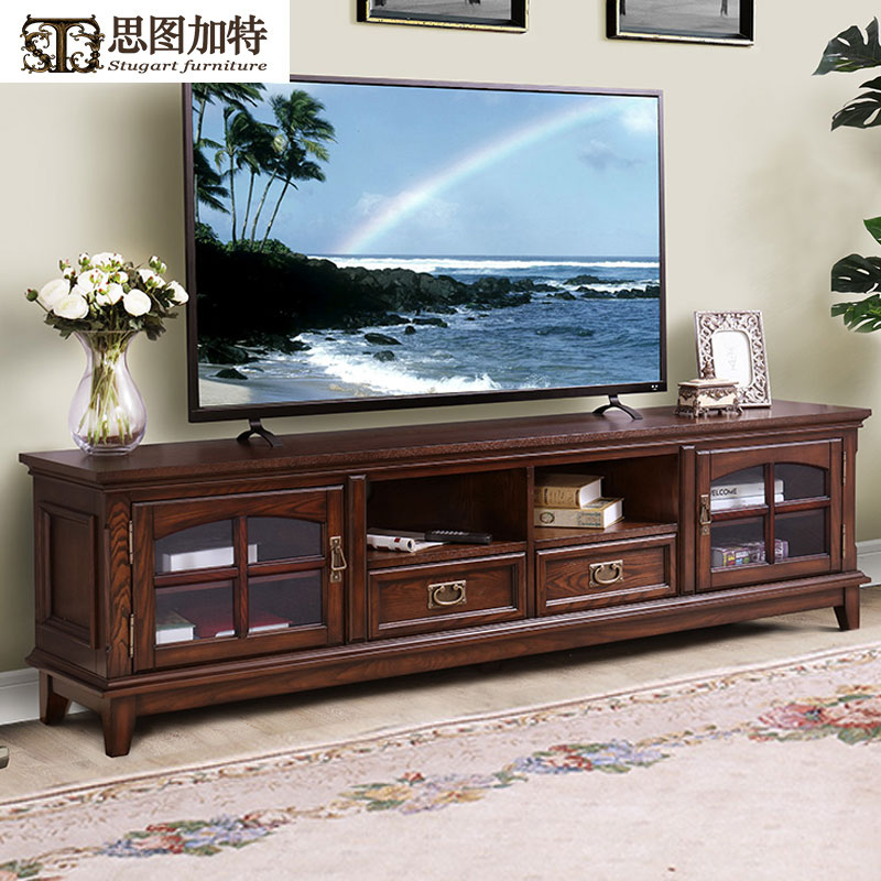 美式全实木电视柜2米地柜白蜡木