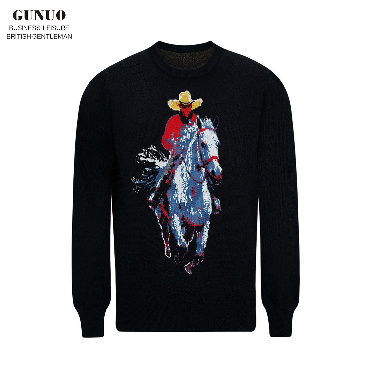 法式奢华彩色提花针织衫男士上衣休闲复古高级黑色加厚毛衣男冬季