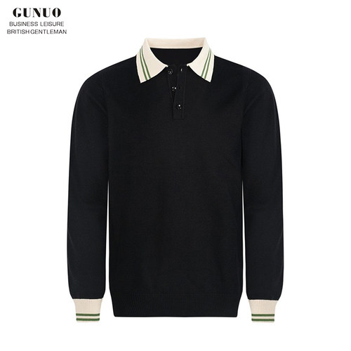 秋冬长袖商务复古高级拼色polo衫