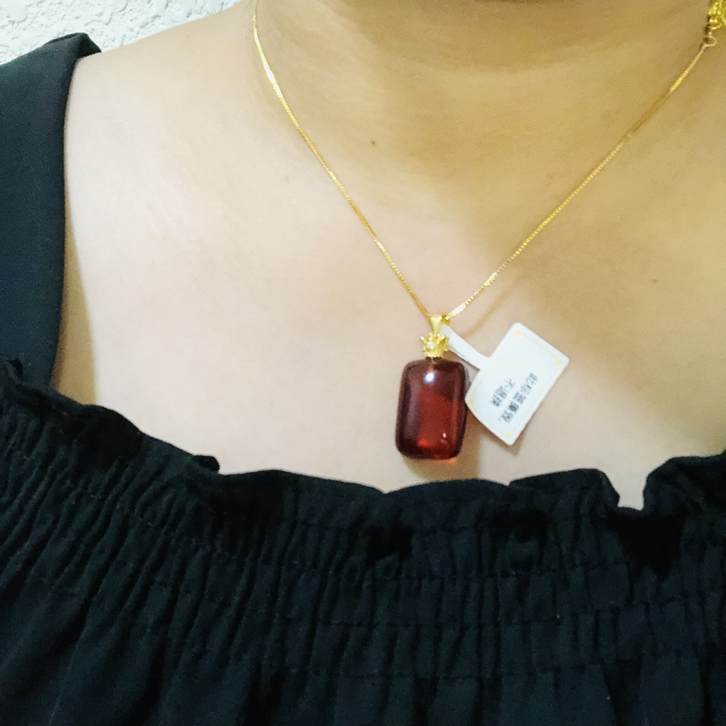 天然原矿牛血红净水血珀方形16X22MMs925银吊坠简单无事牌琥珀