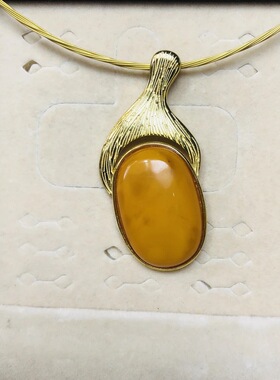天然鸡油黄蜜蜡20X30MMs925银镶嵌吊坠原石宫廷复古款琥珀时尚挂