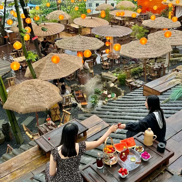 网红拍照打卡茅草伞户外庭院遮阳伞防水防晒晴雨两用民宿风稻草伞