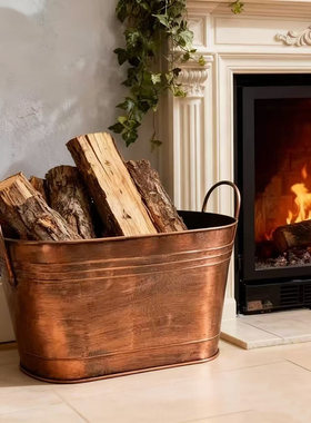 壁炉木柴框手提式柴火搬运收纳架小空间堆柴架冬民俗柴篮铁艺柴篮