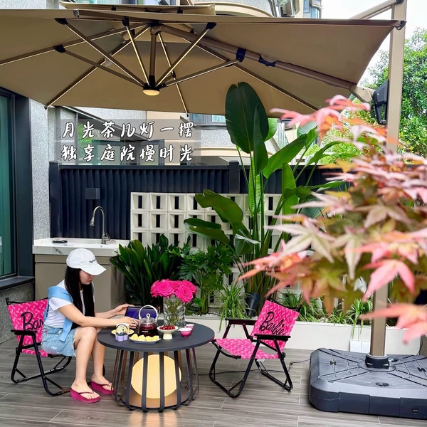 太阳能茶几带灯户外别墅花园庭院场景布置拍照道具桌子不锈钢圆桌