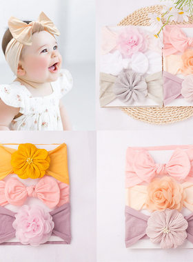 欧美新款3pcs可爱婴儿发带组合 舒适柔软花朵头巾 儿童饰品