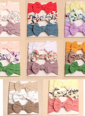 3pcs欧美春夏季新款头巾 儿童可爱蝴蝶结发带组合 婴儿发带