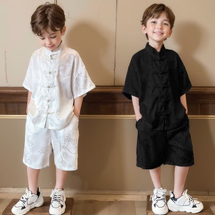 3-13岁儿童民族风短袖两件套夏装中国风新款男童汉服套装夏季2025