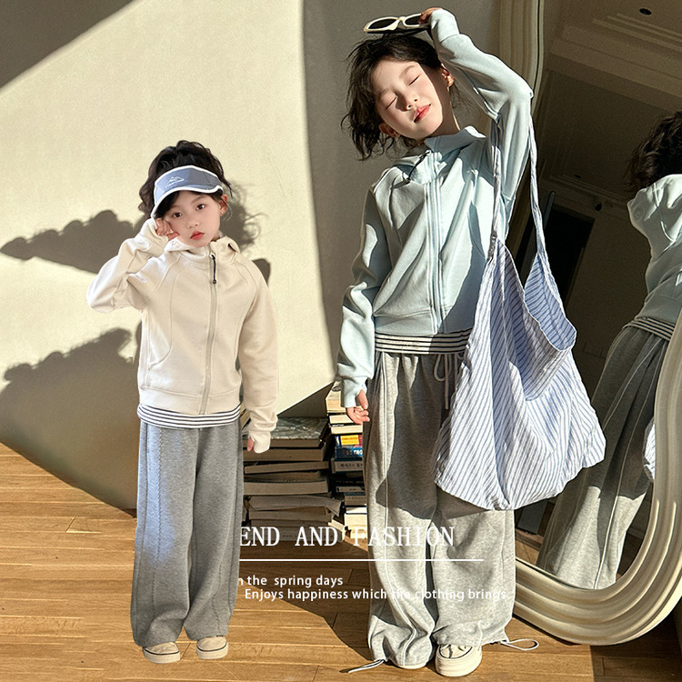 女童外套春秋款2025新款女孩儿童修身连帽卫衣开衫大童春装衣服潮