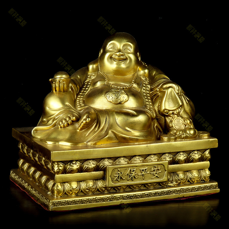 纯铜弥勒佛像摆件车载车内饰品中控台车上装饰用品保平安桌面装饰