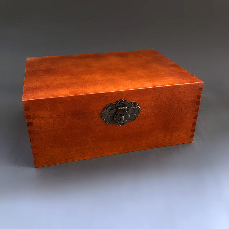 长方形复古木盒子实木收纳盒带锁木匣子大号族谱盒子定做内衬刻字