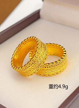 金店同款沙金古法腰缠万贯戒指花