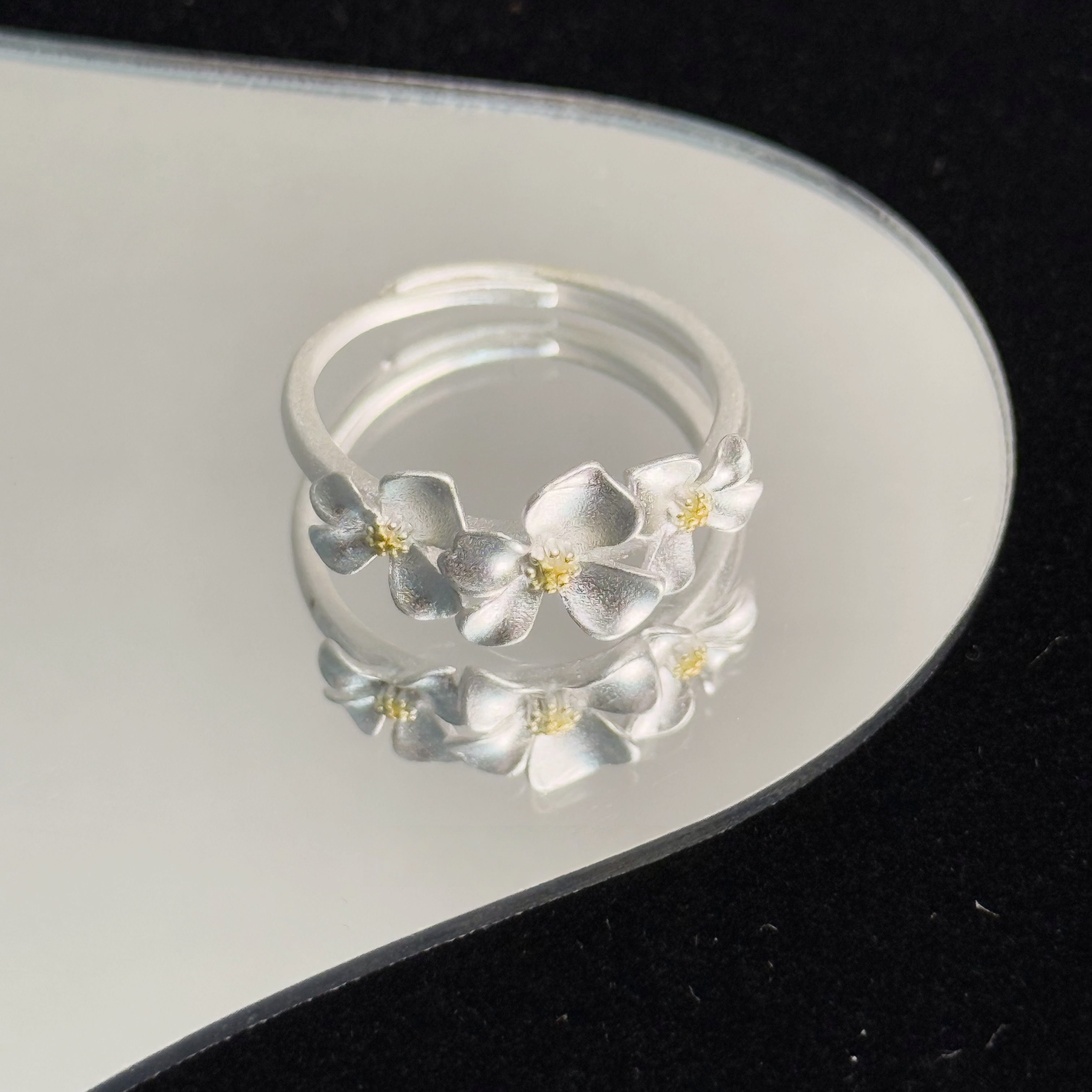 纯银990琢芳戒指花花指环