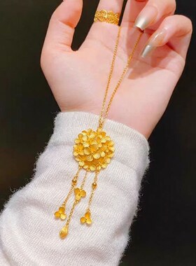 高级感沙金绣球花流苏项链时尚古