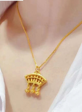 沙金精品款铃铛算盘项链女款铃铛