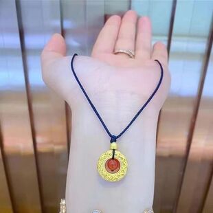 凤羽圈吊坠越南沙金花丝圆满平安扣挂坠中国风男女情侣款红绳项链