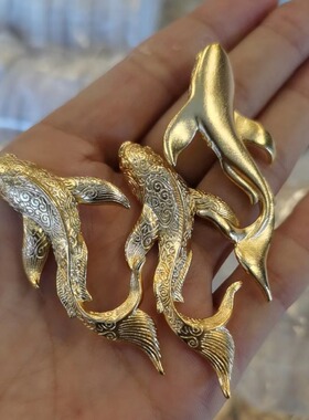 古法大鱼吊坠越南沙金錾刻镶嵌大