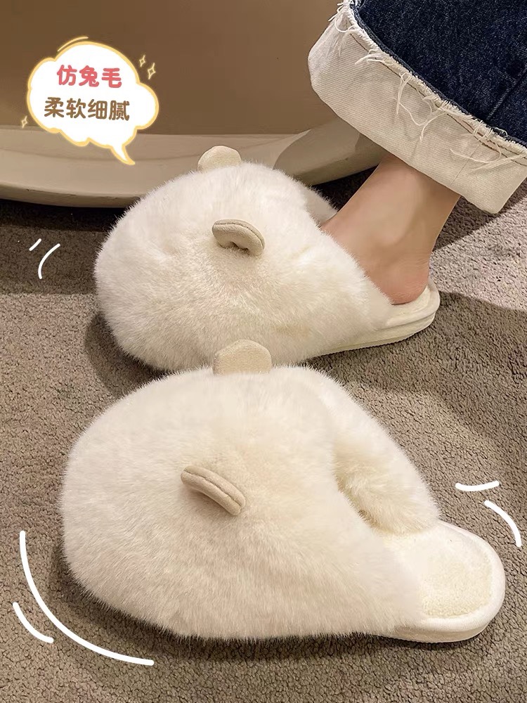 暖绒毛毛棉拖鞋女秋冬季可爱新款室内居家居防滑加厚底保暖棉鞋女