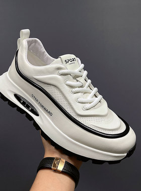 帕达索男鞋秋季新款气垫百搭休闲运动鞋增高厚底真皮板鞋潮240305