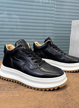 高端手工男鞋真皮百搭厚底休闲鞋牛皮软底高帮鞋加绒可选 241219