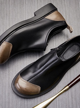 帕达索男士真皮鞋子一脚蹬拼接皮鞋休闲软底商务乐福鞋男220516