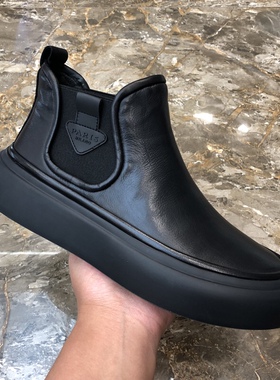 帕达索男士马丁靴秋冬厚底加绒保暖切尔西短靴高帮休闲皮鞋231148