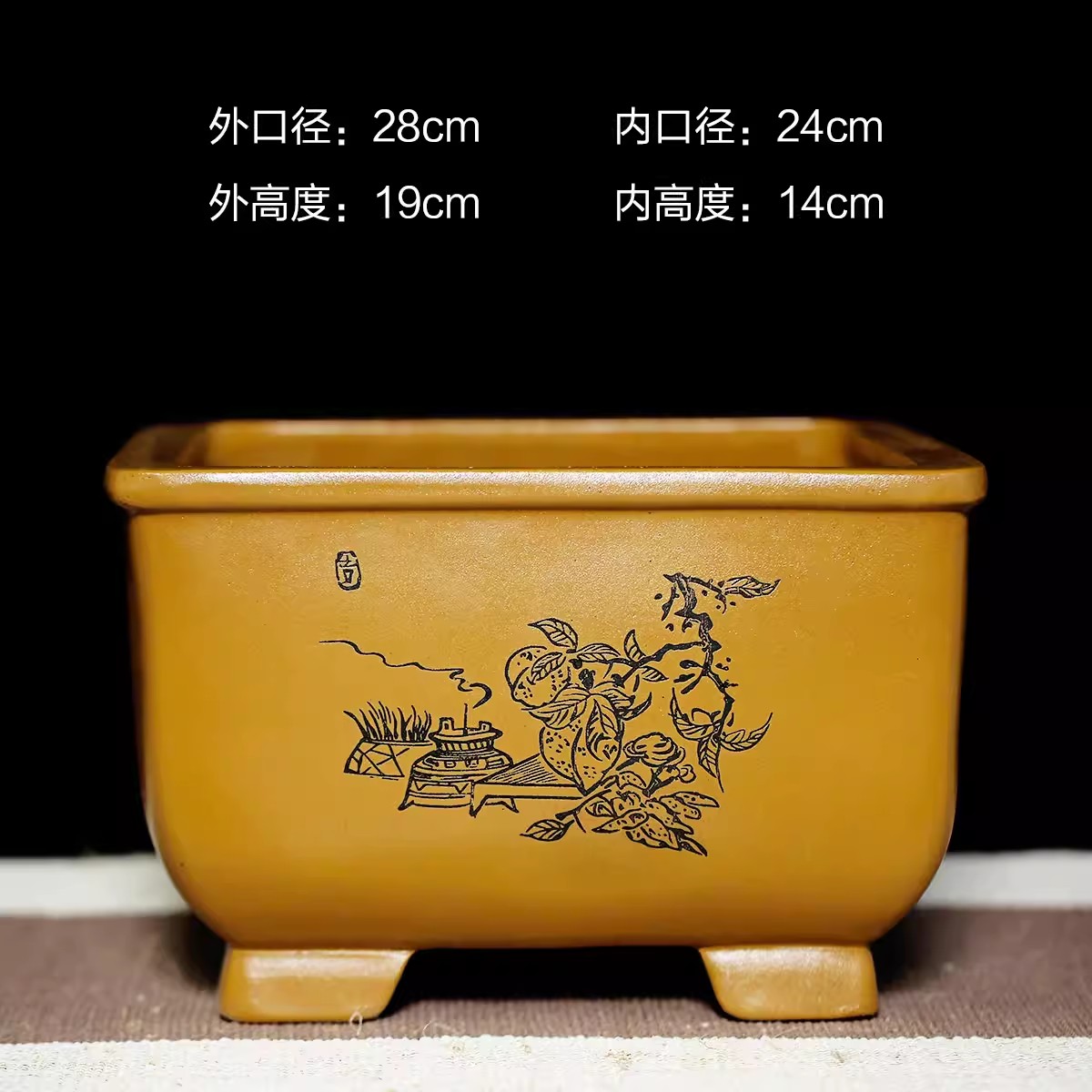 中式紫砂方形桌面花盆
