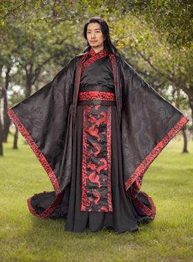 春秋战国秦朝秦始皇汉武帝同款黑红色男士汉服皇帝服龙袍帝王古装