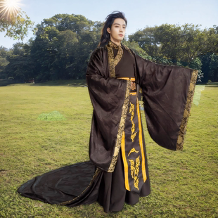 新中式 cosplay古代帅气秦始皇古装天子汉武帝王服装男龙袍长拖尾