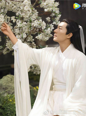 古装汉服男交领长袍白色唐朝公子中国风抖音主播写真拍照汉服套装