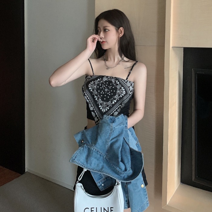 實拍實拍美背腰果花外穿吊帶背心女設計感小眾內搭辣妹上衣
