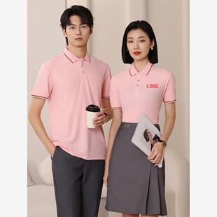 色织Polo衫定制logo翻领短袖定做款式男女同款聚酯纤维190克工服