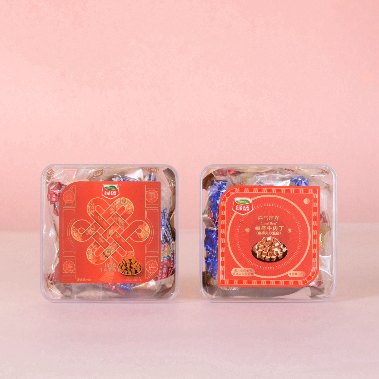 绿盛喜气洋洋鱼柳夹心喜事连连牛肉丁婚庆乔迁升学礼正方36g/40g