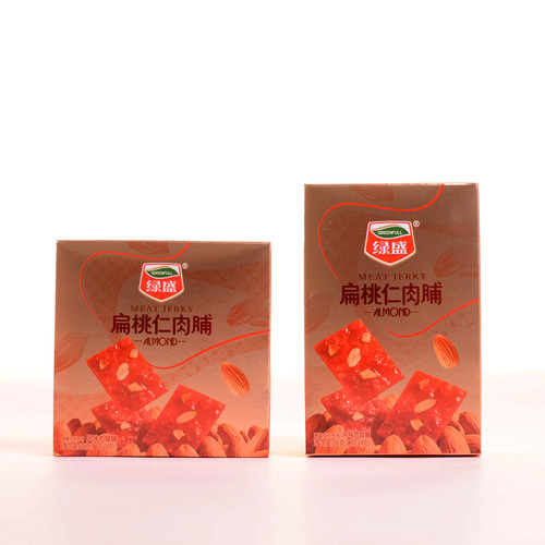 绿盛扁桃仁肉脯结婚满月过寿回礼解馋零食金色纸盒14g21g/28g/35g