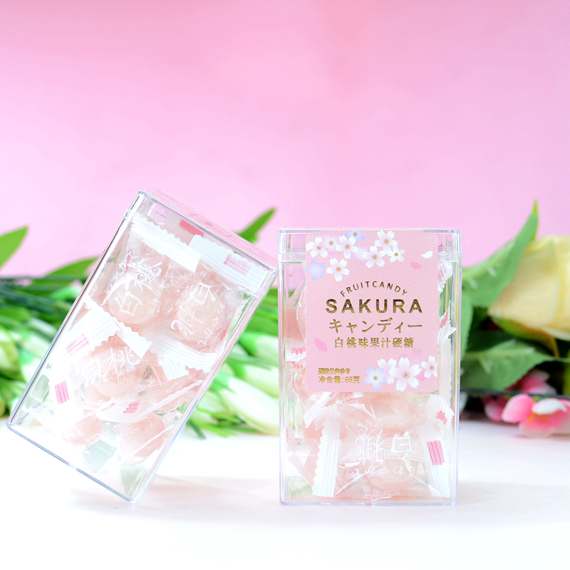 Senyon白桃味果汁硬糖透明盒粉色小清新结婚喜糖伴手礼68g/约16颗
