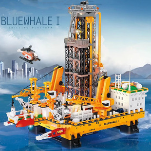 爱国科教积木化工系列海上石油钻井平台儿童益智拼装积木摆件礼物
