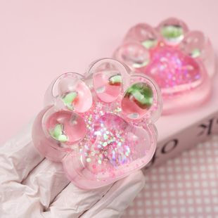 Cat Paw Strawberry Squishy Toy Clear Soft Kitty Taba Squeeze