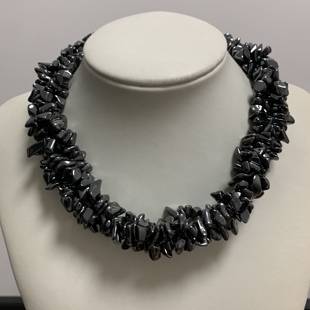 天然黑胆石不规则碎石项链女赤铁矿铁石短款颈链锁骨链项圈40cm