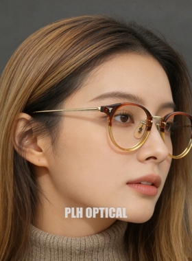 日系复古素颜眼镜女板材近视可配度数网红椭圆形纯钛眼镜架高度数