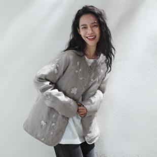 两面穿国风外套桑蚕丝重工亮片绣花复古气质90鹅绒羽绒服轻薄上衣