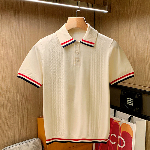 夏季短袖宴会高级肌理polo衫拼色