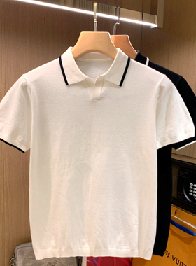 夏季新款高级海鸥领polo衫男款 休闲白色针织上衣翻领t恤男士短袖