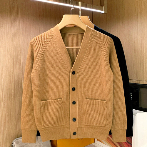 开衫针织衫V领纯色毛衣外套保暖