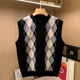 英伦商务高级黑色坎肩针织马甲男秋冬新款 复古格子圆领毛衣背心男