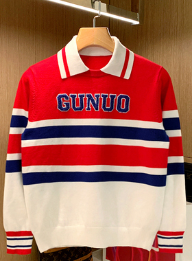 秋冬新款拼色红色上衣翻领毛衣男 高级个性植绒针织polo衫长袖男