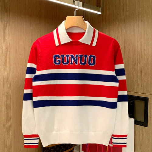 秋冬长袖日常拼色植绒毛衣高级感